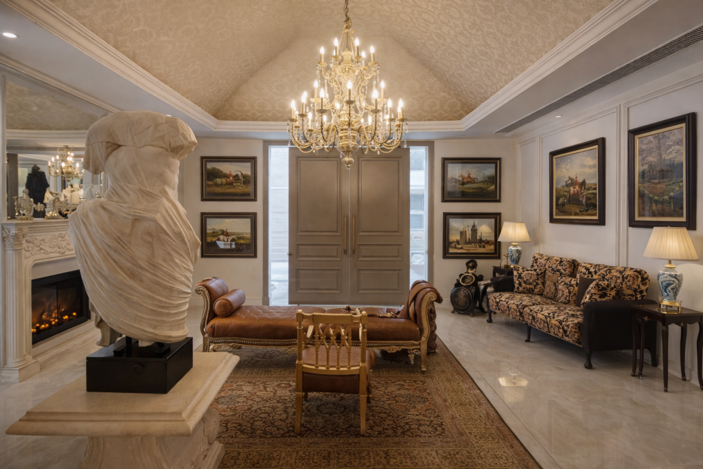 Classical interior with marble bust